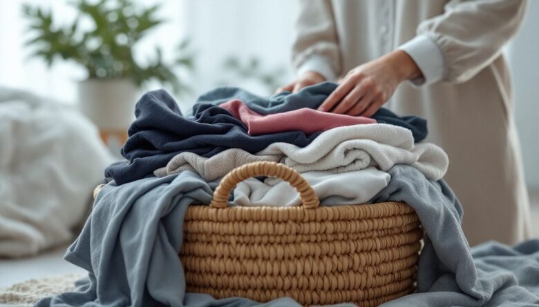 decluttering, clothes, basket, minimalism, minimalist, minimal, woman, ai generated
